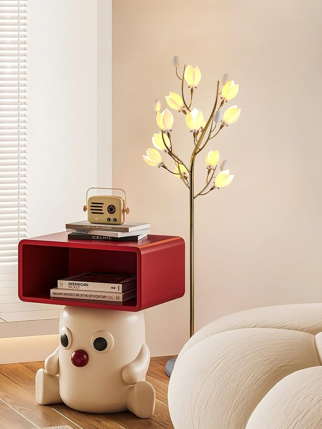 White Porcelain Magnolia Floor Lamp