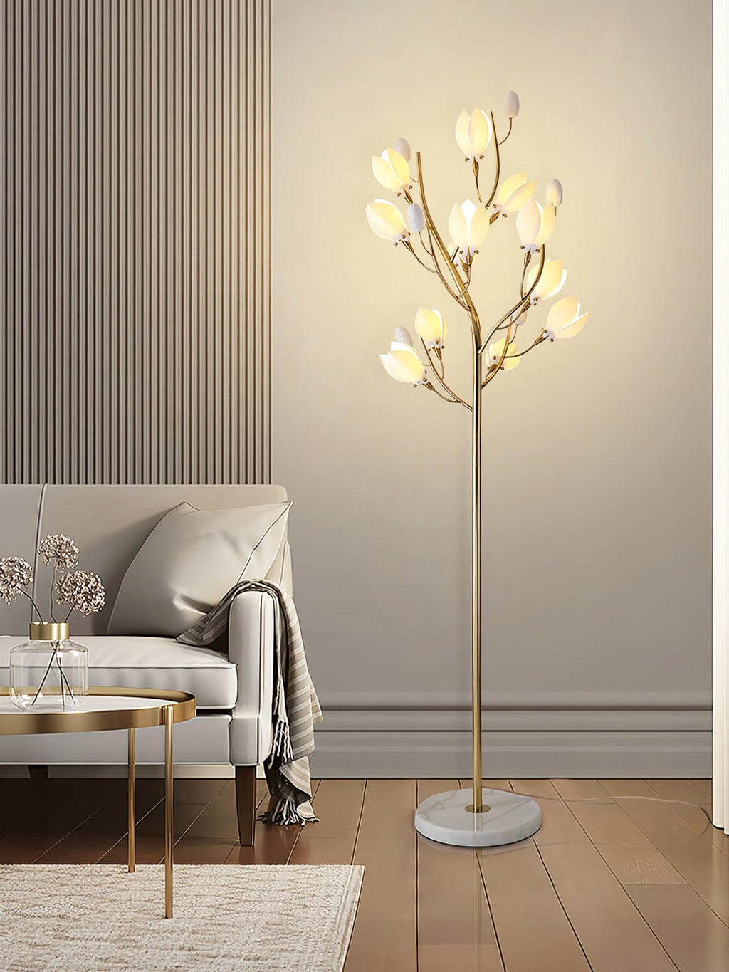 White Porcelain Magnolia Floor Lamp