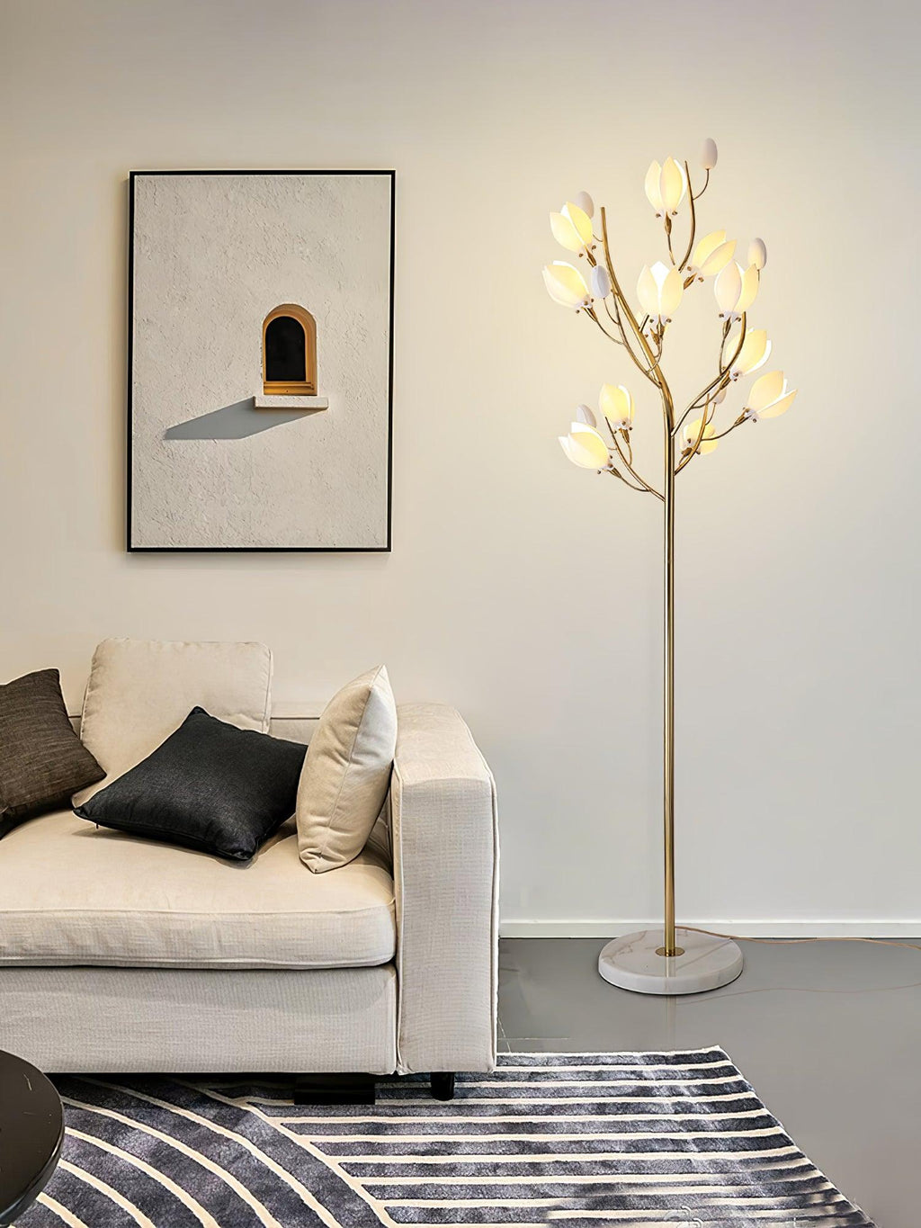 White Porcelain Magnolia Floor Lamp