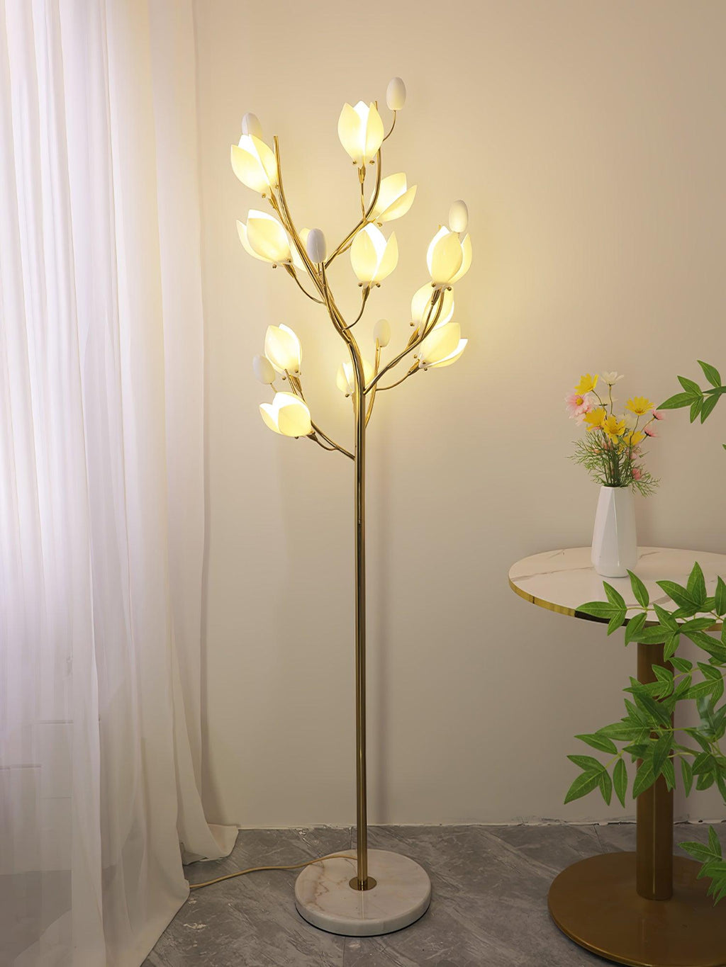 White Porcelain Magnolia Floor Lamp