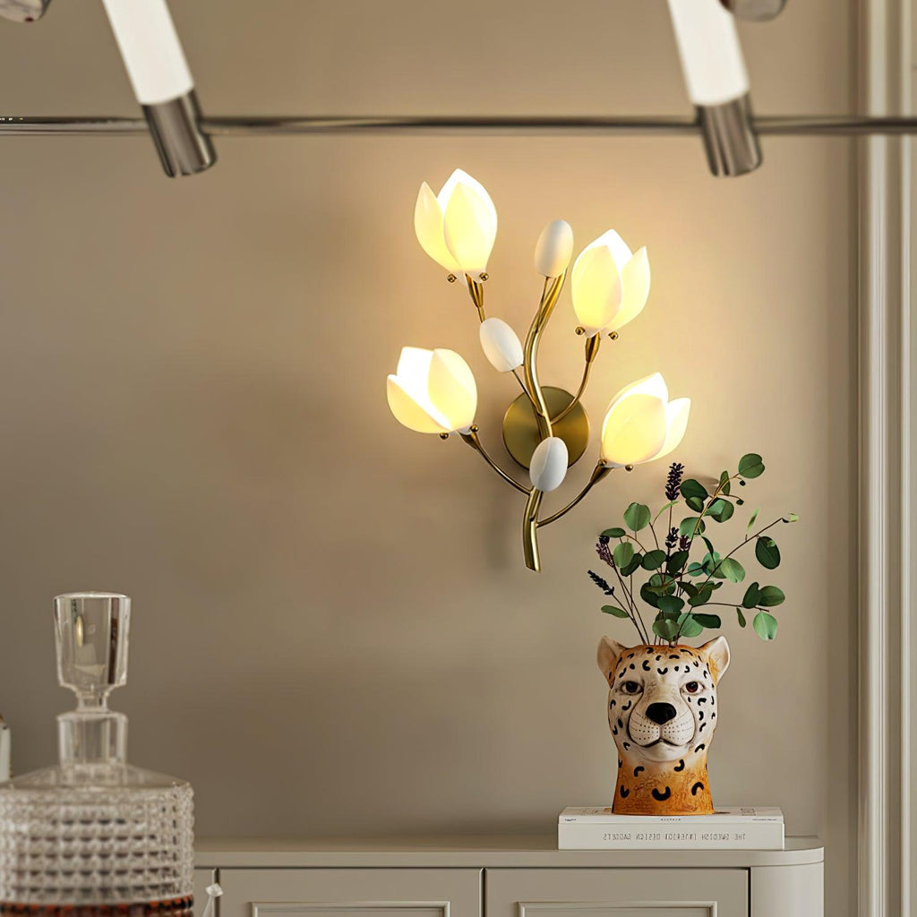 White Porcelain Magnolia Wall Lamp