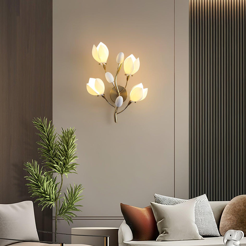 White Porcelain Magnolia Wall Lamp