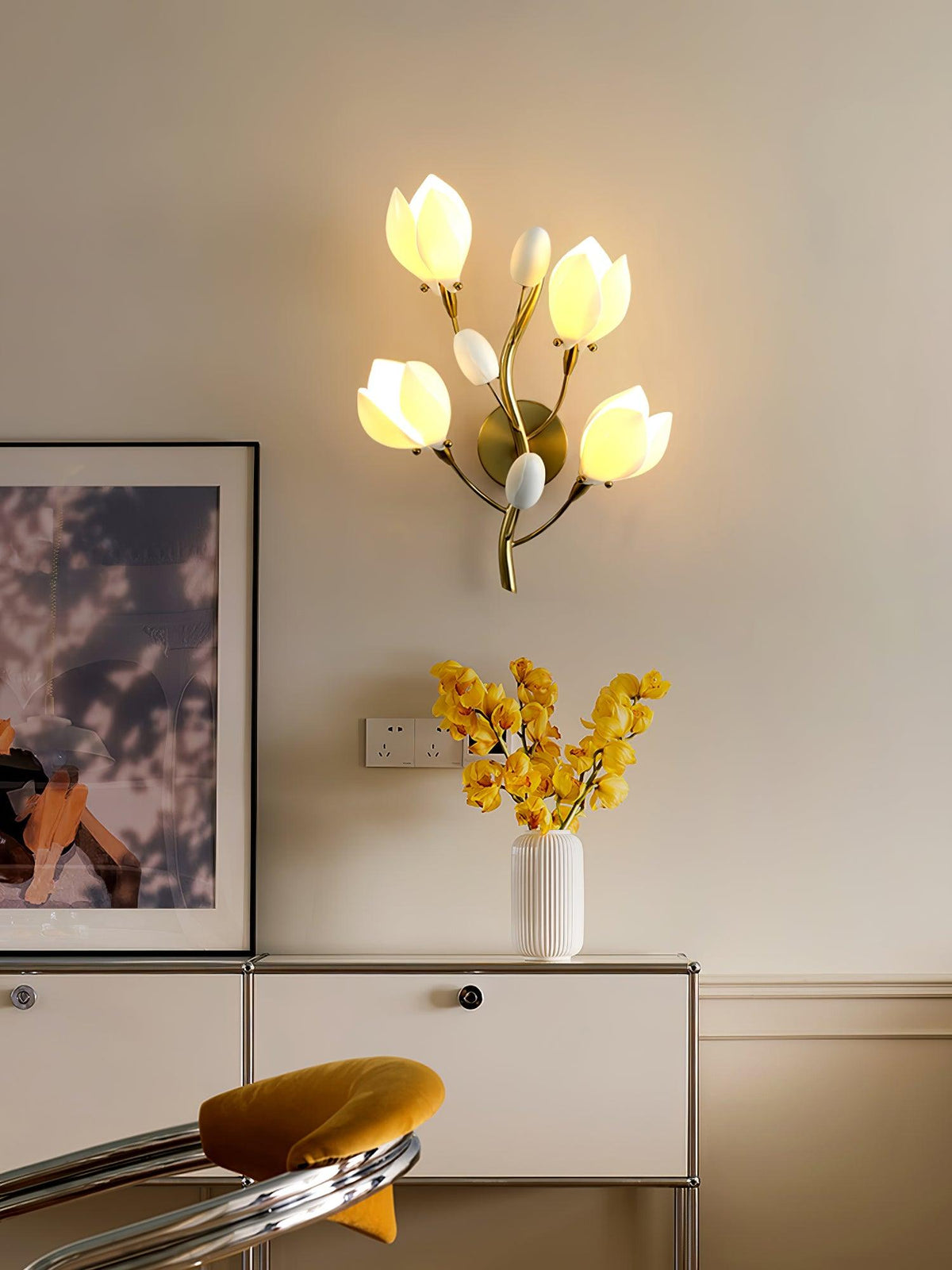 White Porcelain Magnolia Wall Lamp