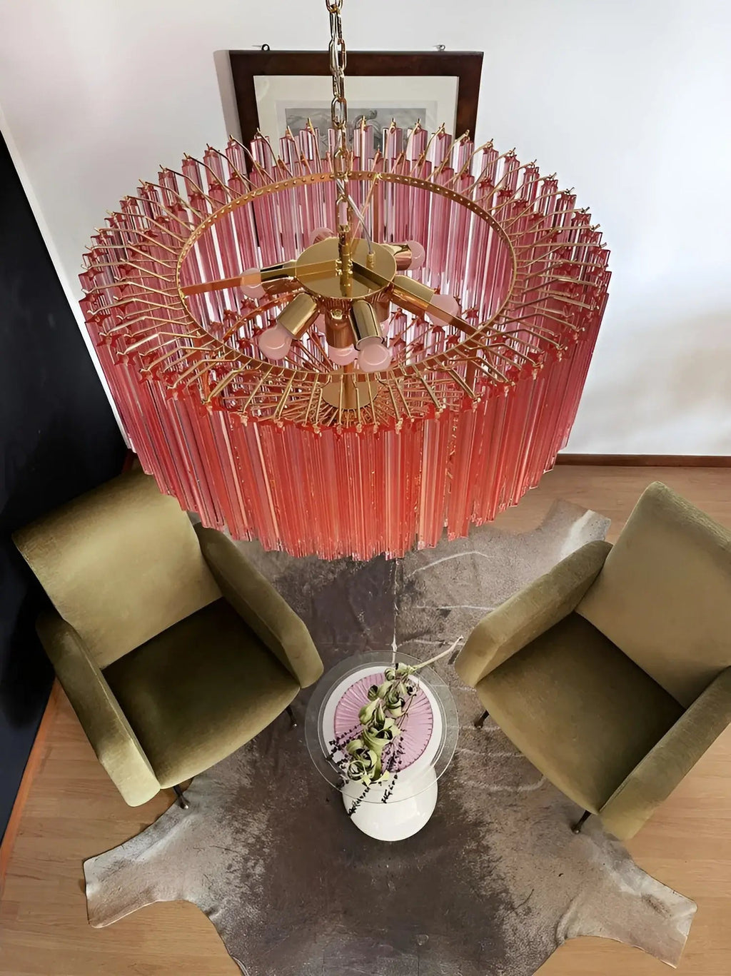Prism Murano Pink Glass Chandelier