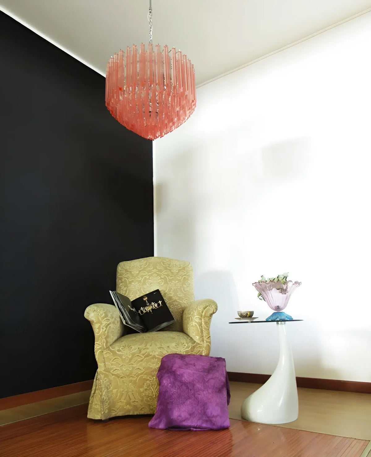 Prism Murano Pink Glass Chandelier