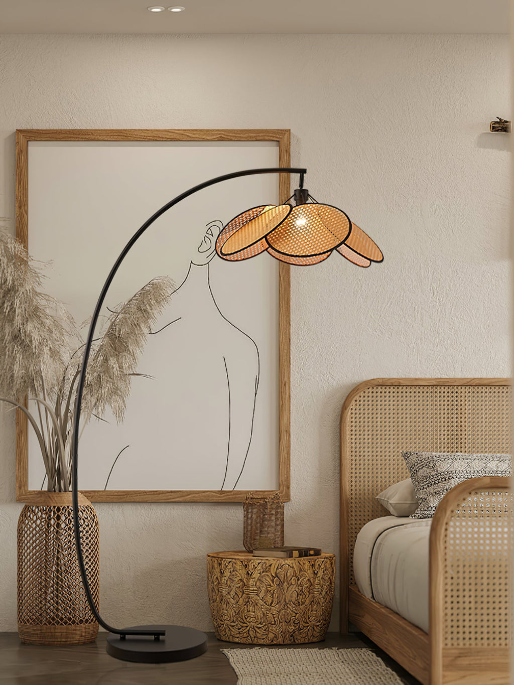 Rattan Bloom Arc Floor Lamp