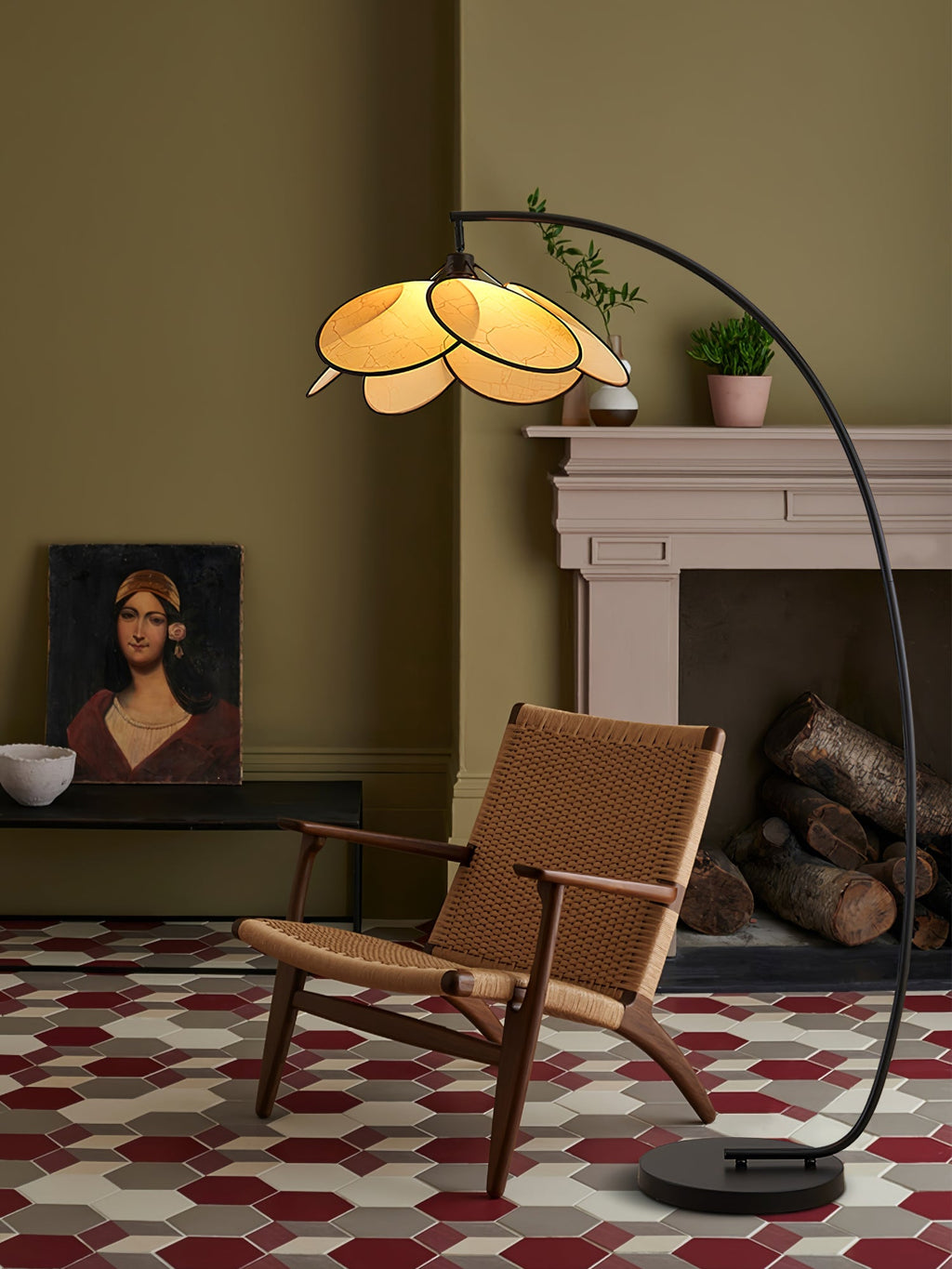Rattan Bloom Arc Floor Lamp