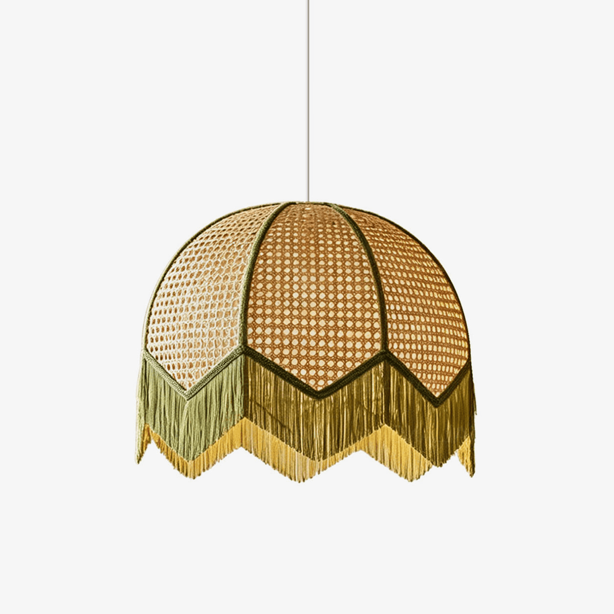 Rattan Fringe Dome Pendant Light