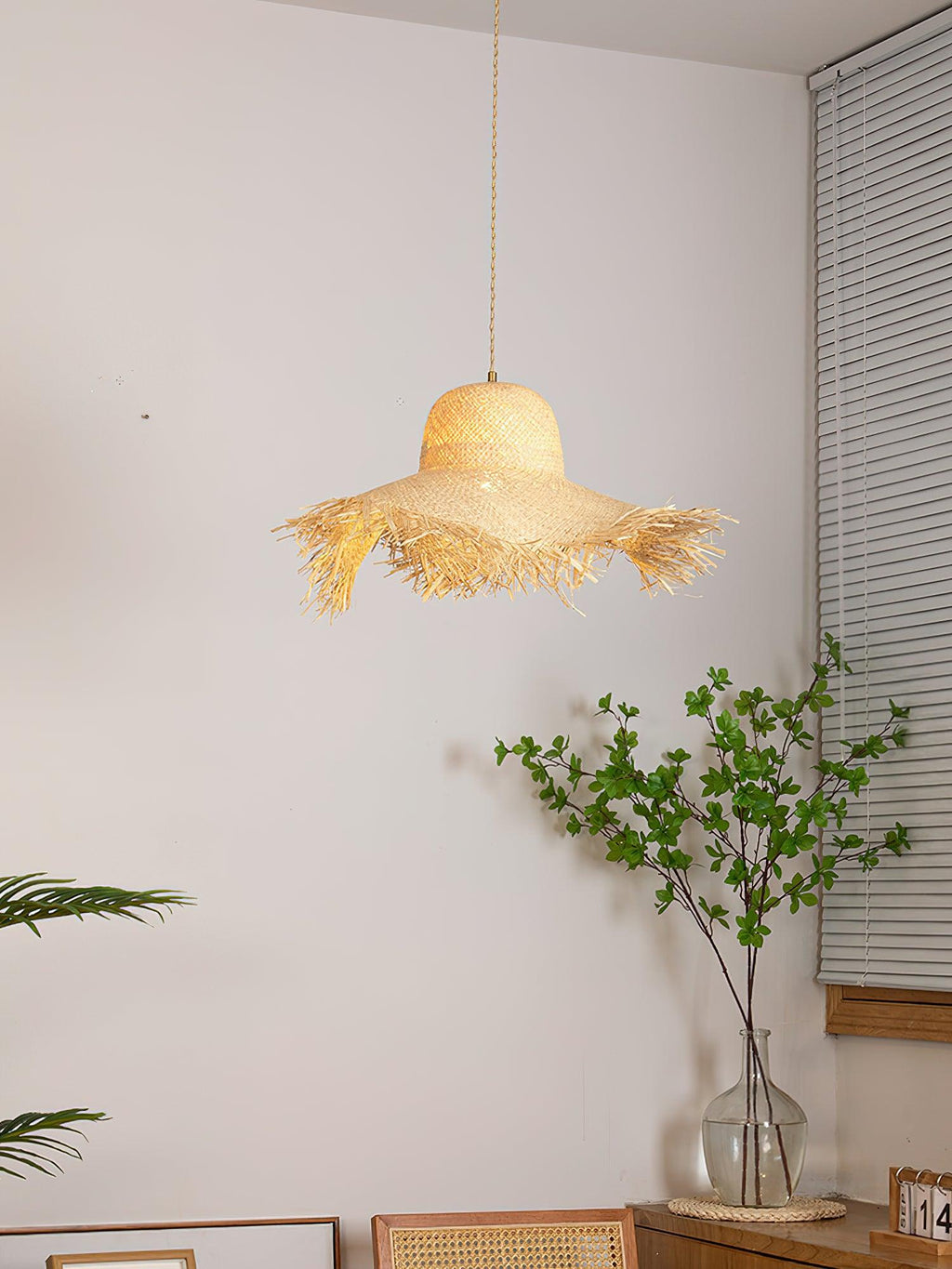 Rattan Straw Hat Pendant Light