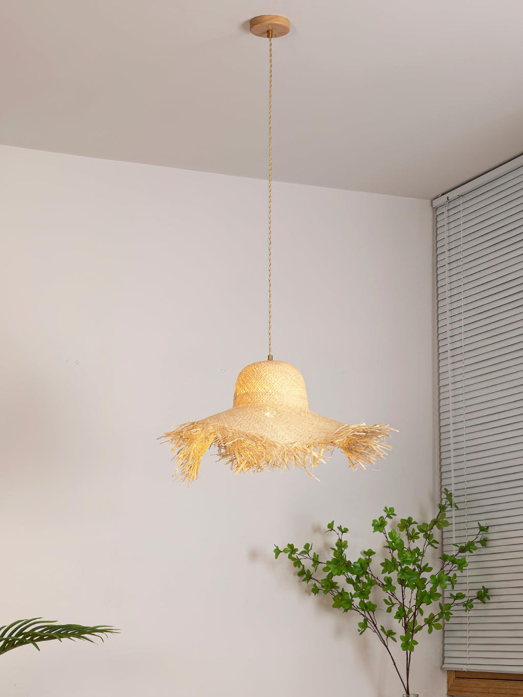Rattan Straw Hat Pendant Light