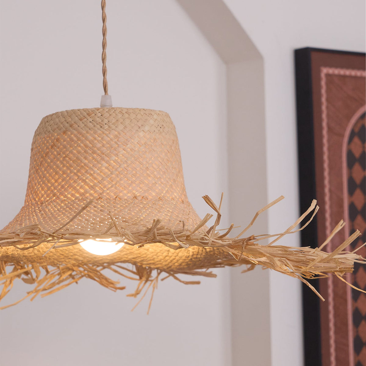 Rattan Straw Hat Pendant Light