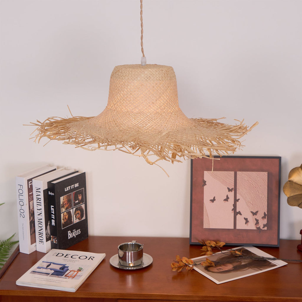 Rattan Straw Hat Pendant Light