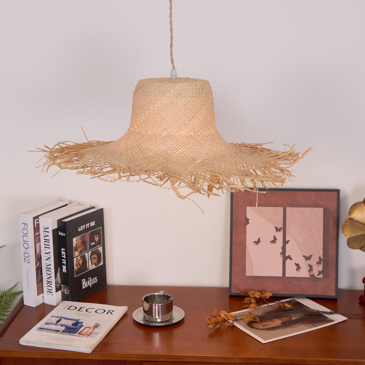 Rattan Straw Hat Pendant Light