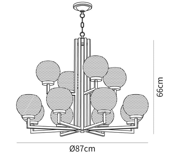 Ribbed Glass Brass Chandelier