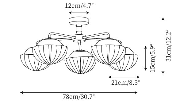 Ribbed Walnut Ceiling Lamp