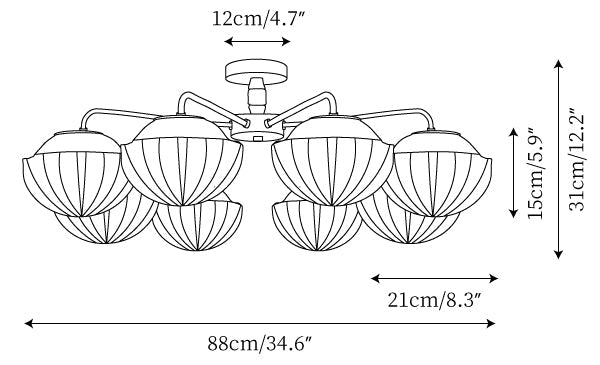 Ribbed Walnut Ceiling Lamp