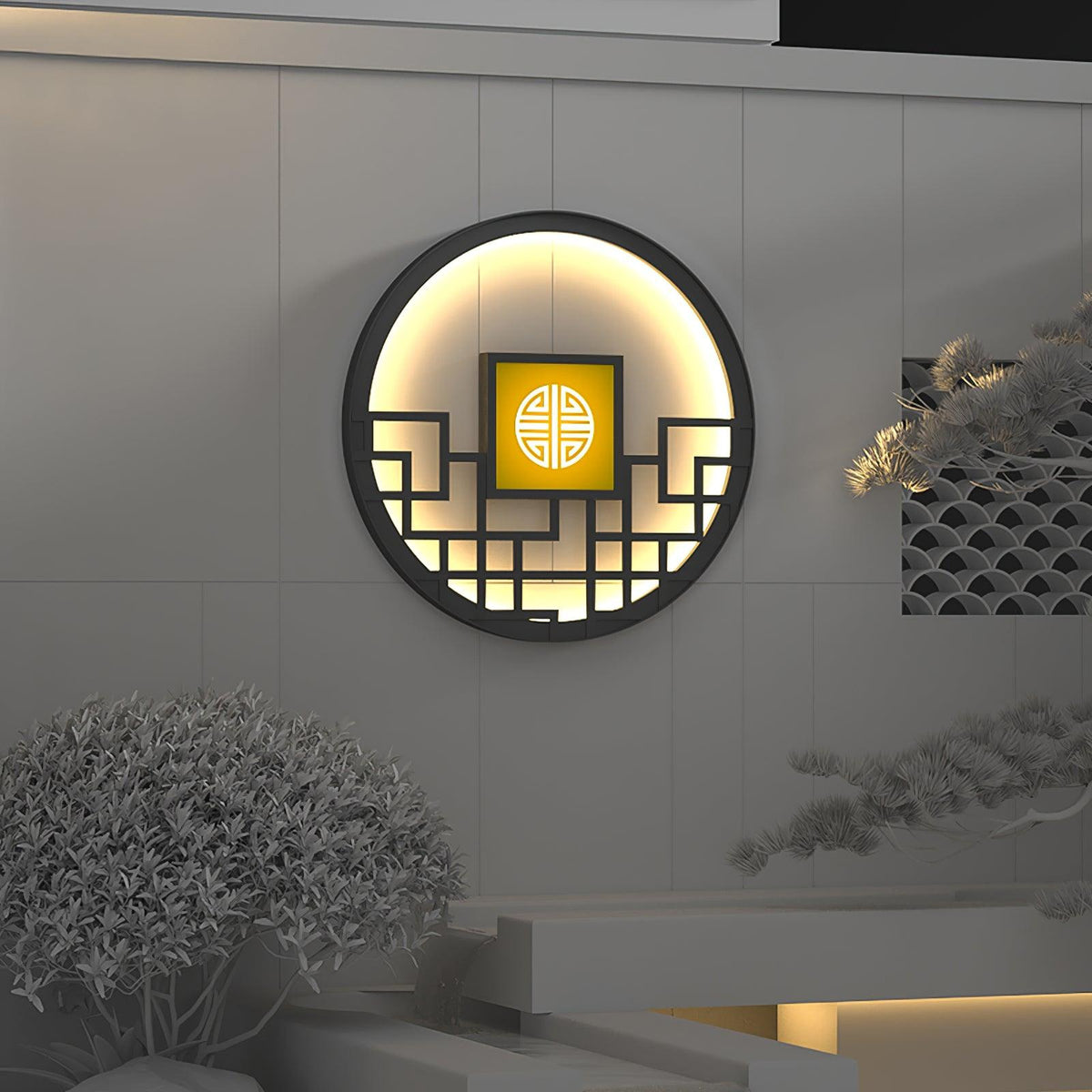 Asian Style Round Garden Wall Light