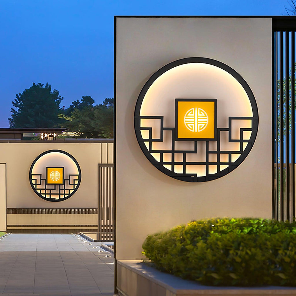 Asian Style Round Garden Wall Light
