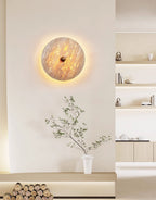 Round Travertine Disk Wall Lamp