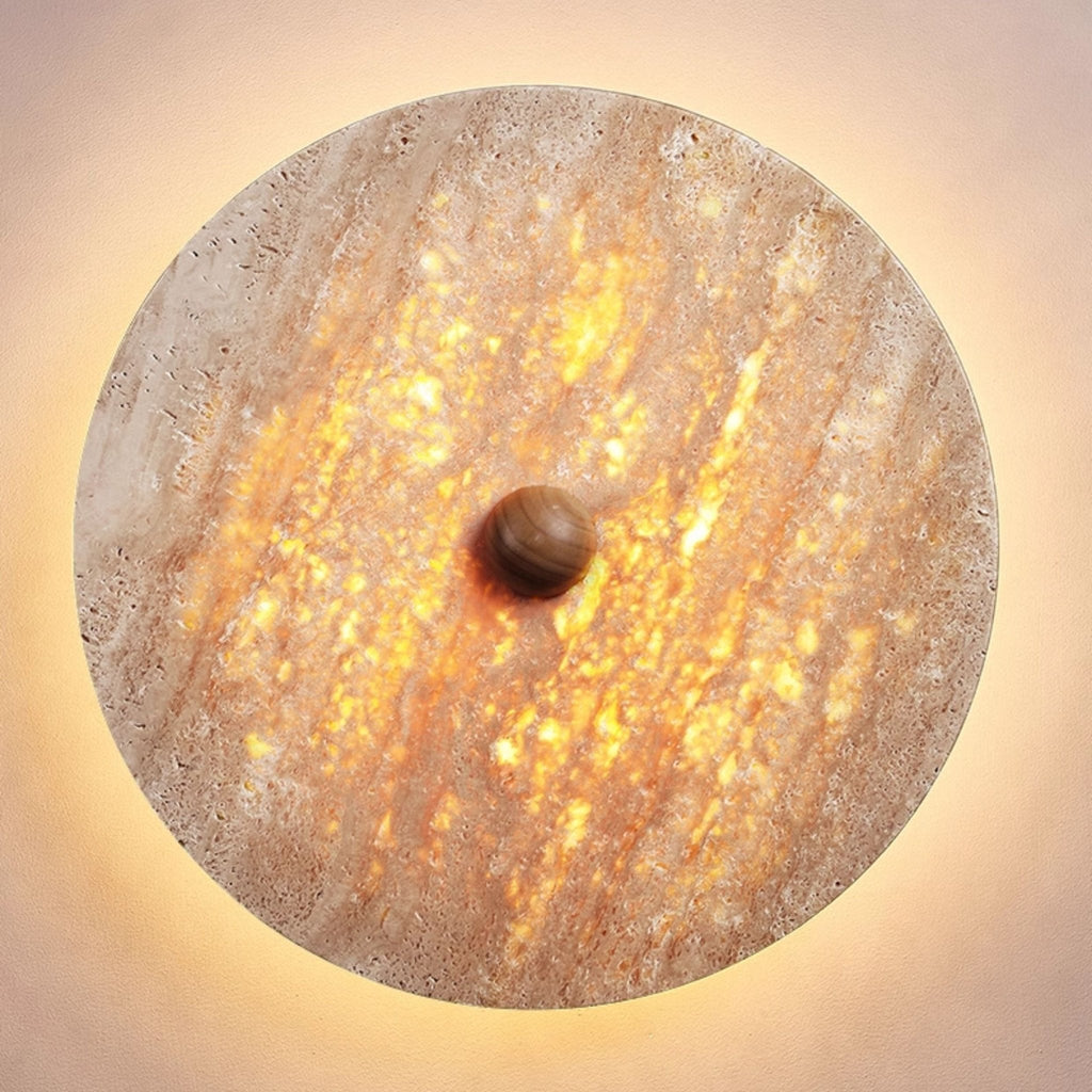 Round Travertine Disk Wall Lamp