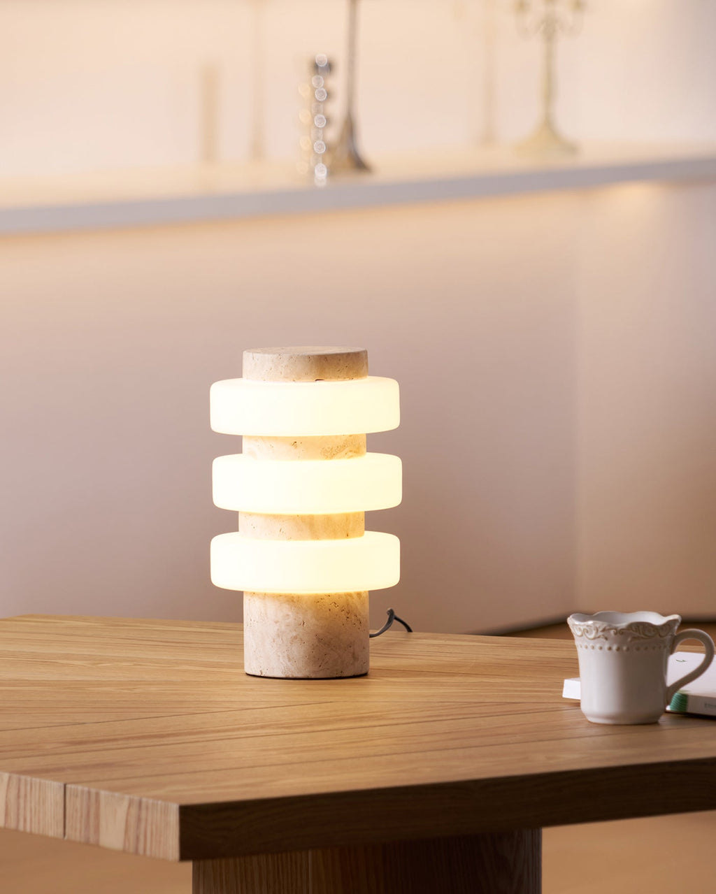 Saturn Travertine Table Lamp