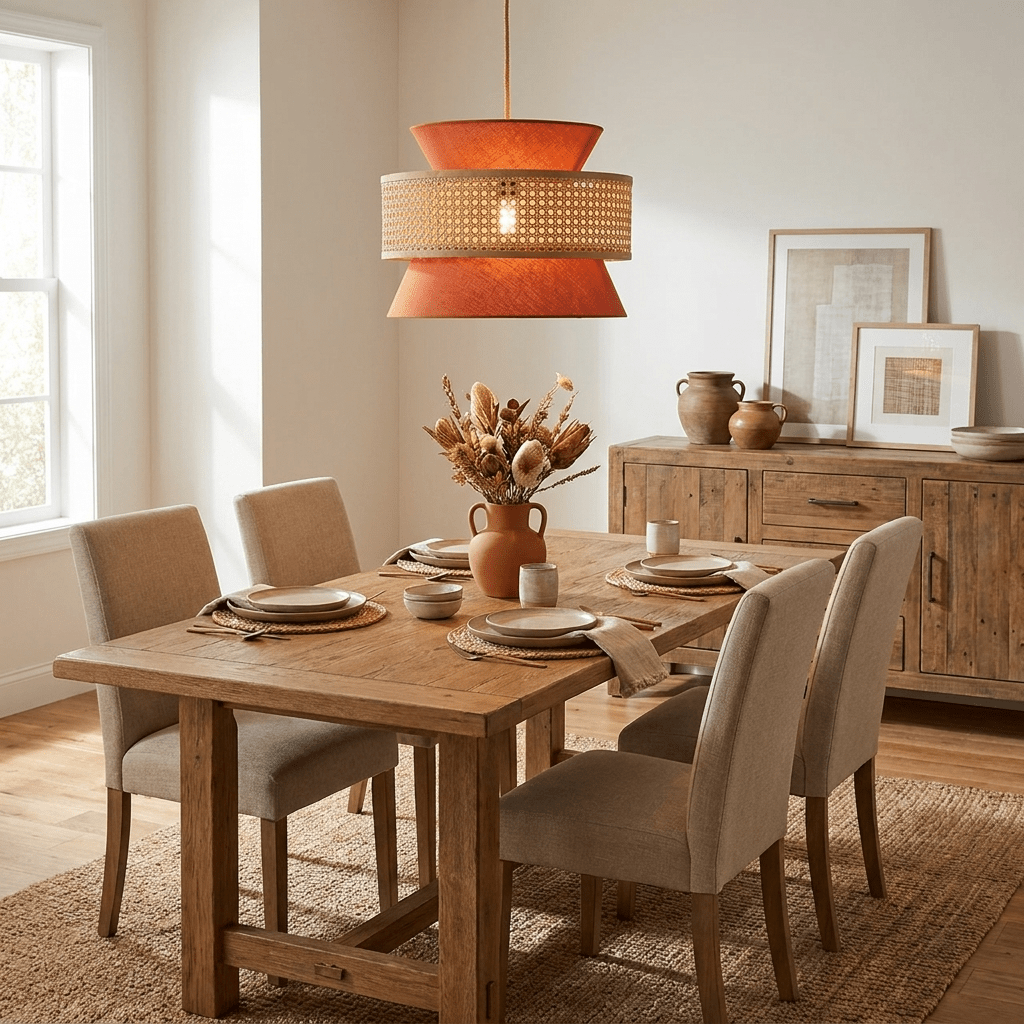Sienna Rattan Fabric Pendant Light