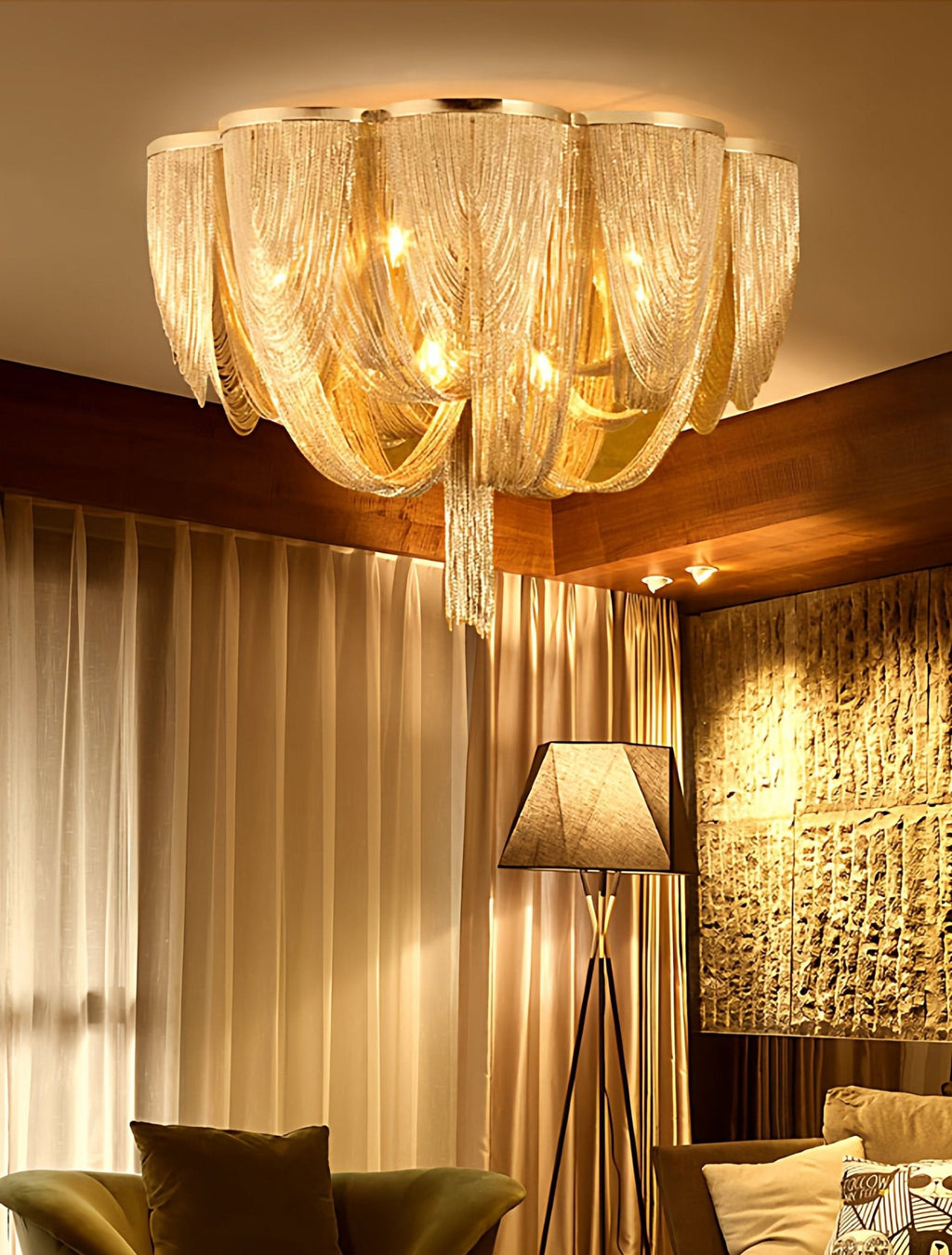 Silver Chain Tassel Ceiling Light