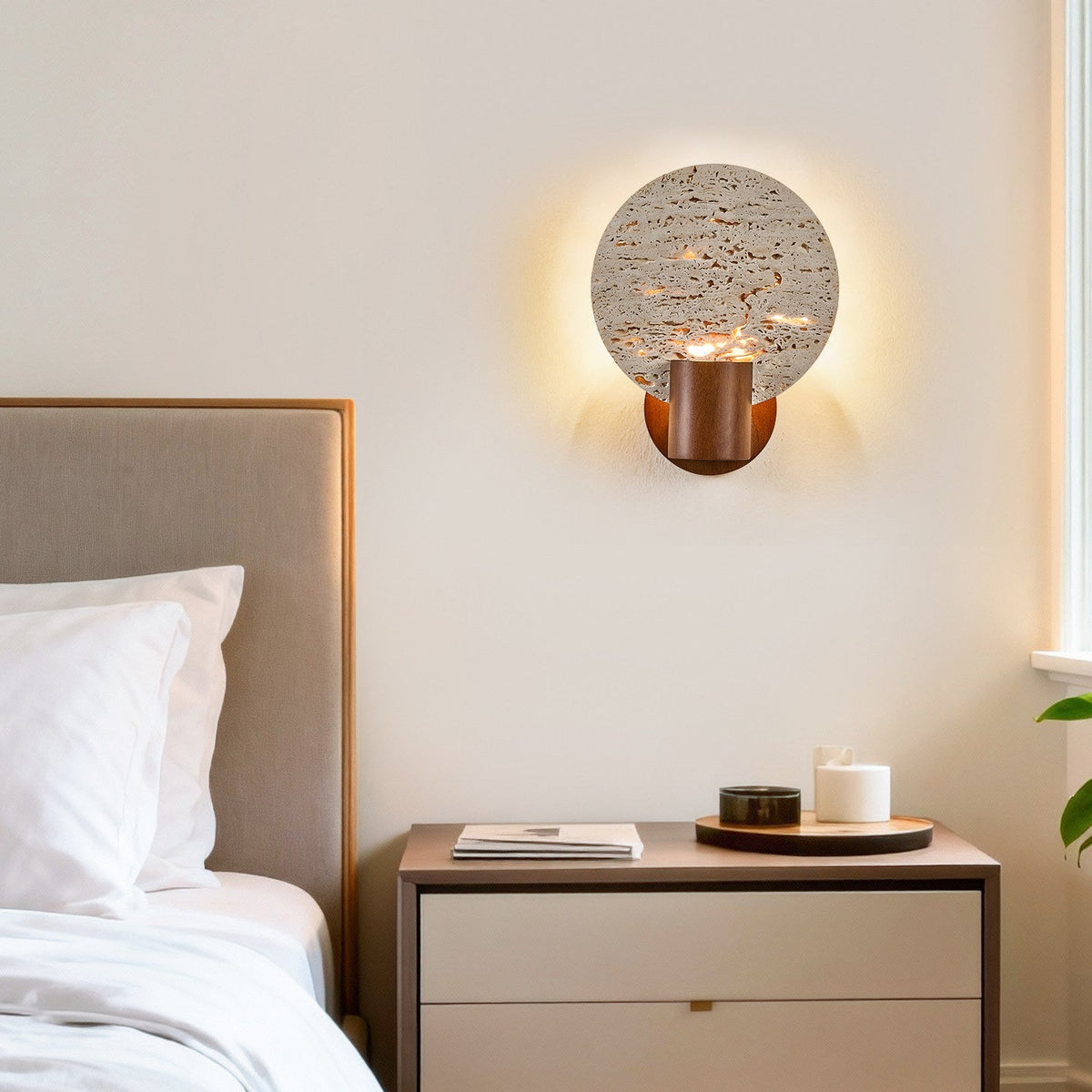 Solis Travertine Round Wall Light