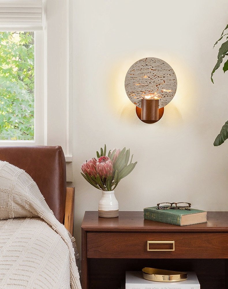 Solis Travertine Round Wall Light