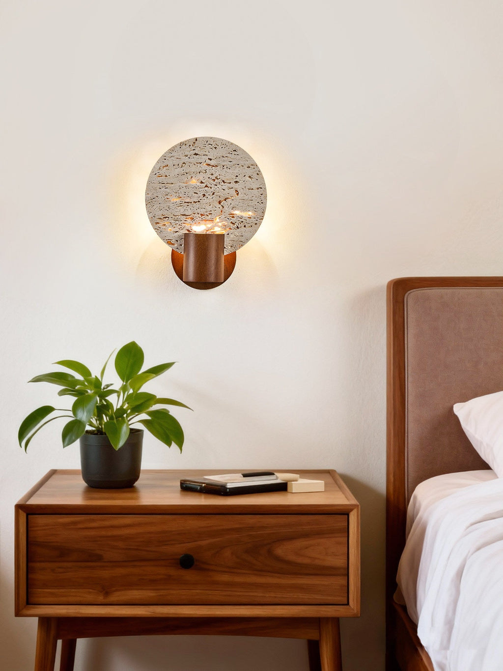 Solis Travertine Round Wall Light