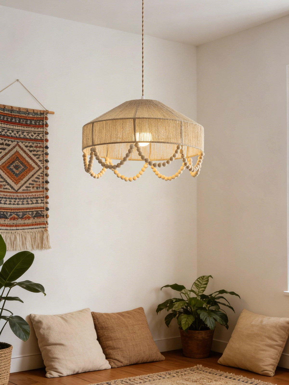 Sora Hemp Rope Wood Pendant Light