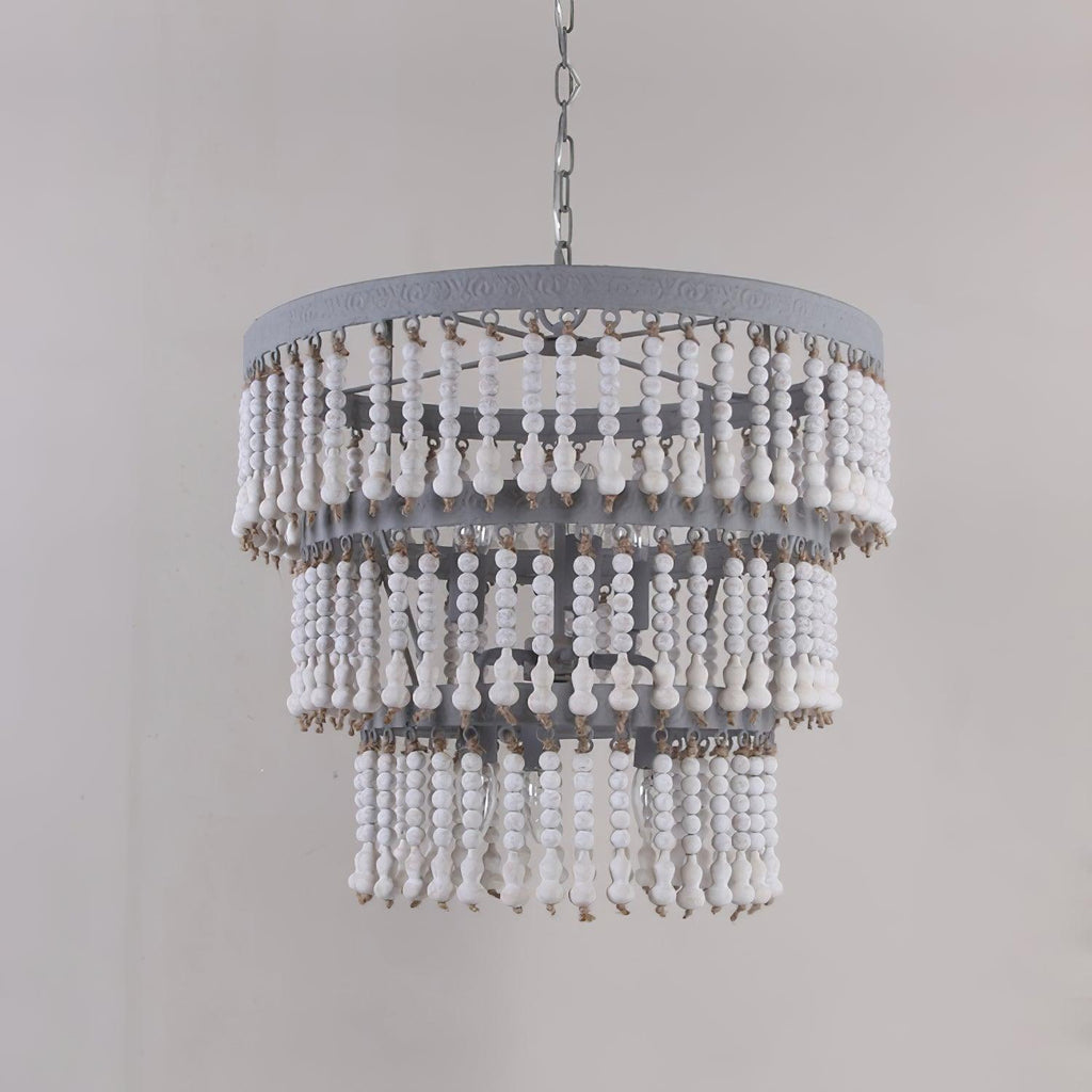 Three Tiered Wood Beaded Chandelier