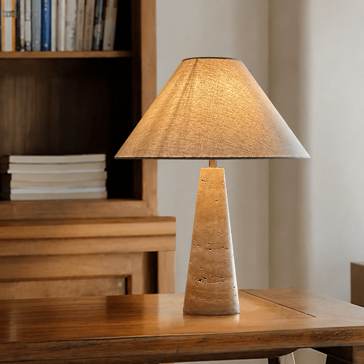 Travertine Column Table Lamp