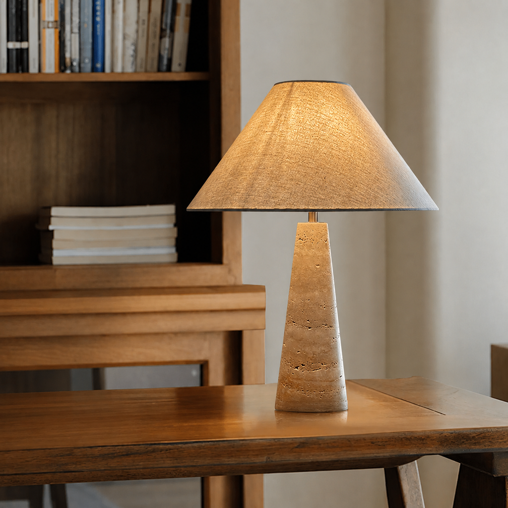 Travertine Column Table Lamp