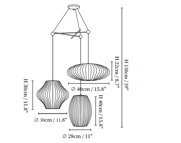 Triple Pear Bubble Pendant Lamp