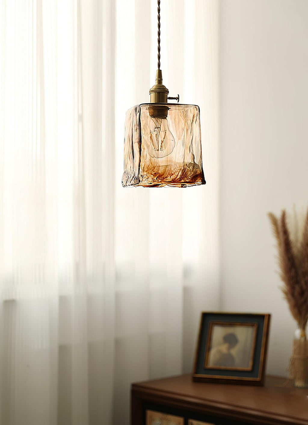 Vintage Brown Glass Pendant Light