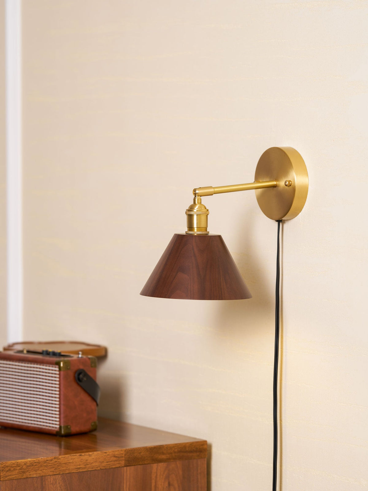 Vintage Wood Plug - in Wall Lamp