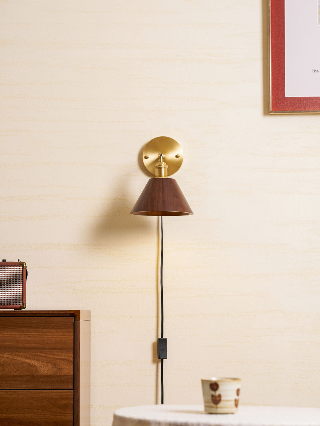 Vintage Wood Plug - in Wall Lamp