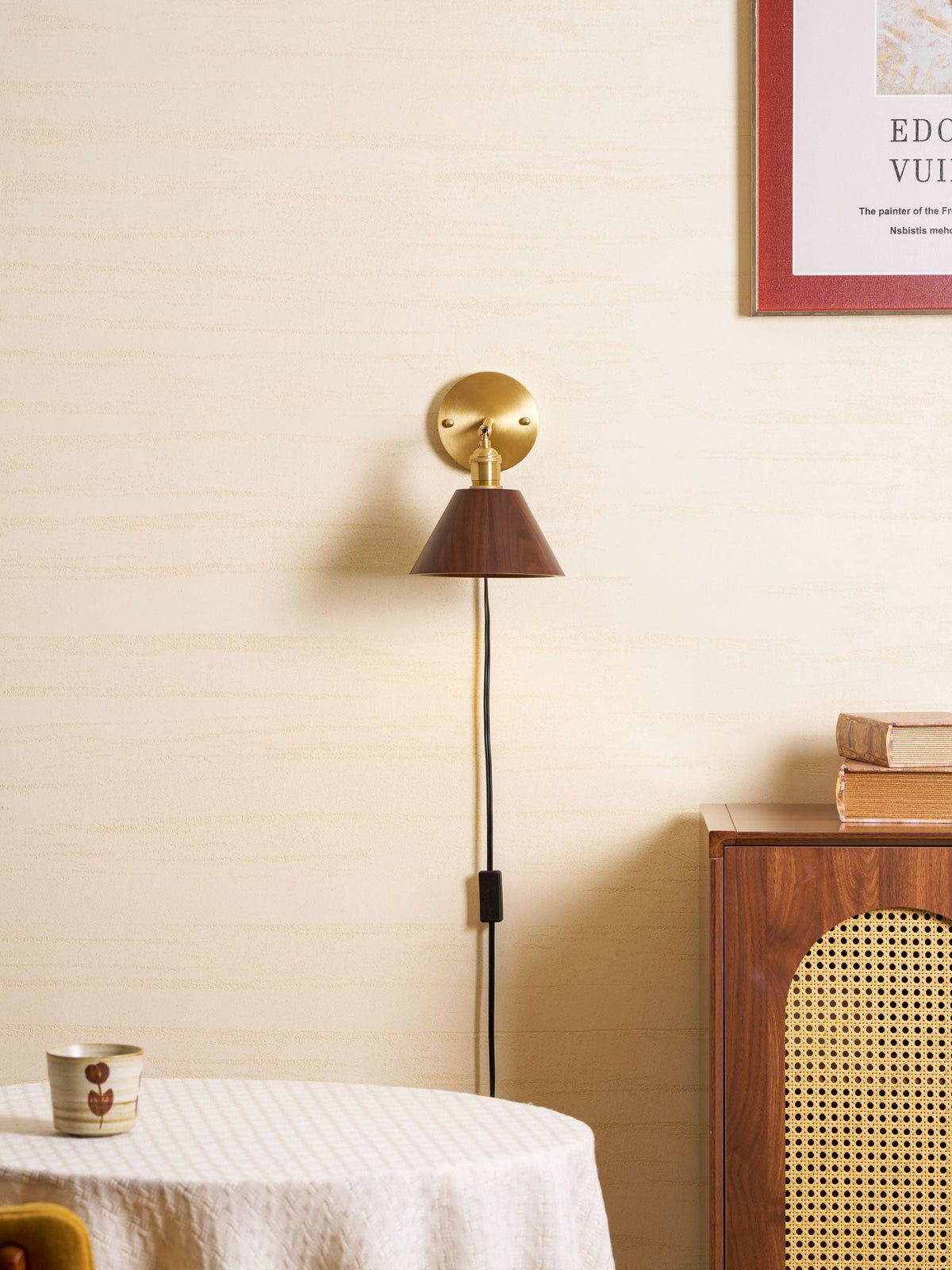 Vintage Wood Plug - in Wall Lamp