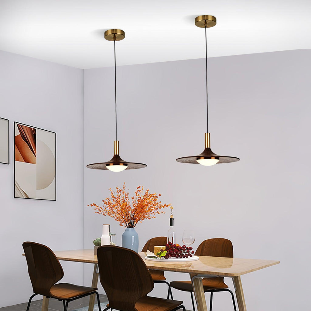 Walnut Wood Dish Pendant Light
