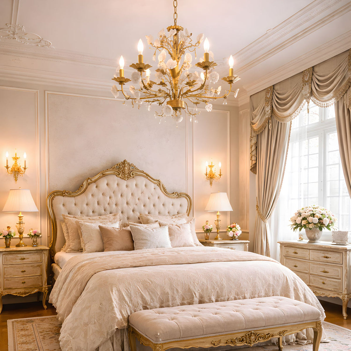 White Rose Crystal Chandelier
