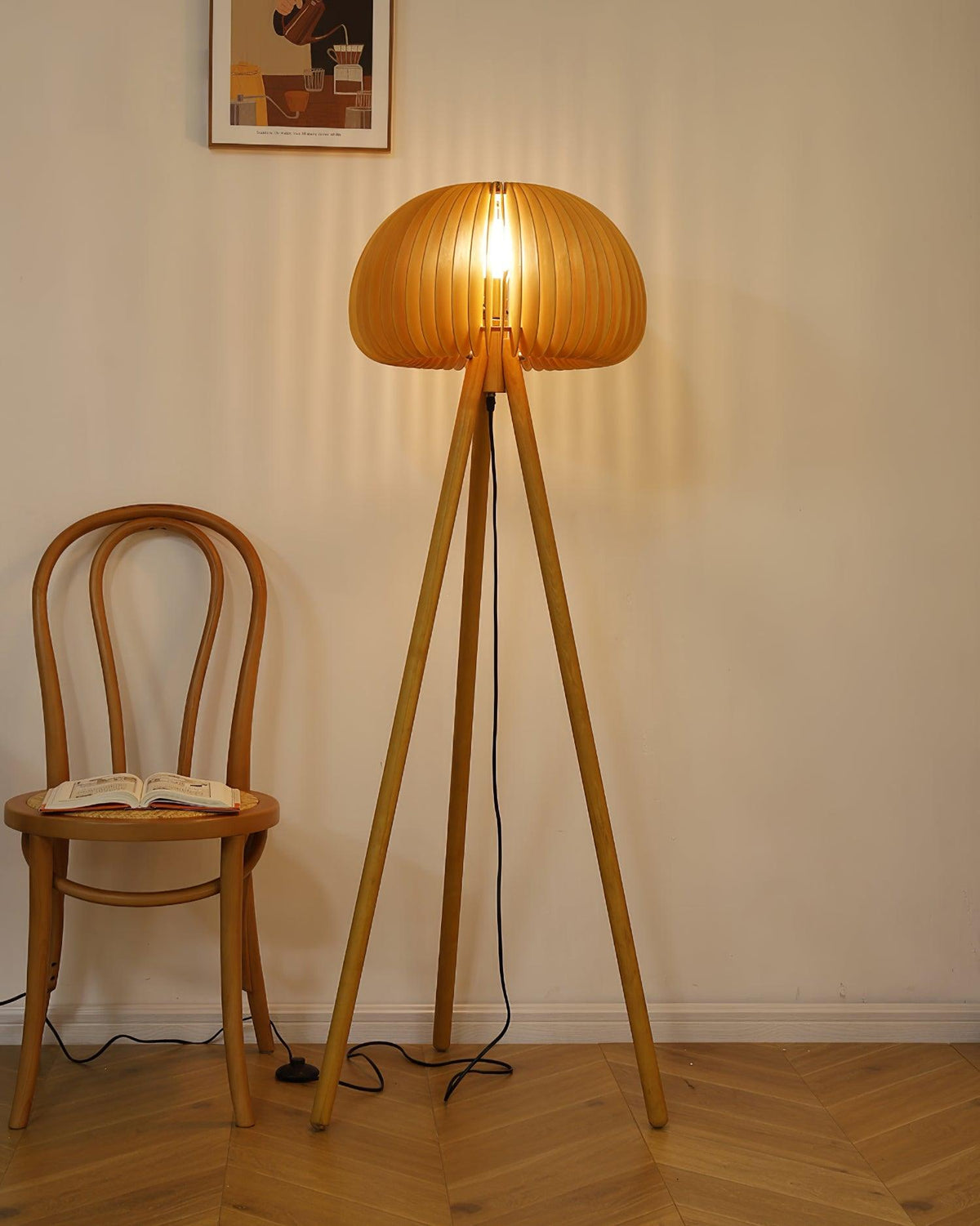 Wooden Pumpkin Floor Lamp