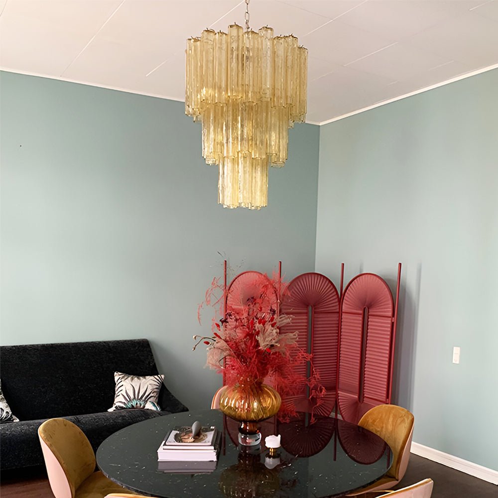 Yellow Murano Glass Tube Chandelier