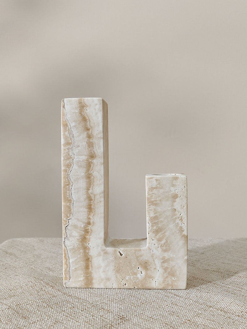 Yellow Travertine Candle Holder