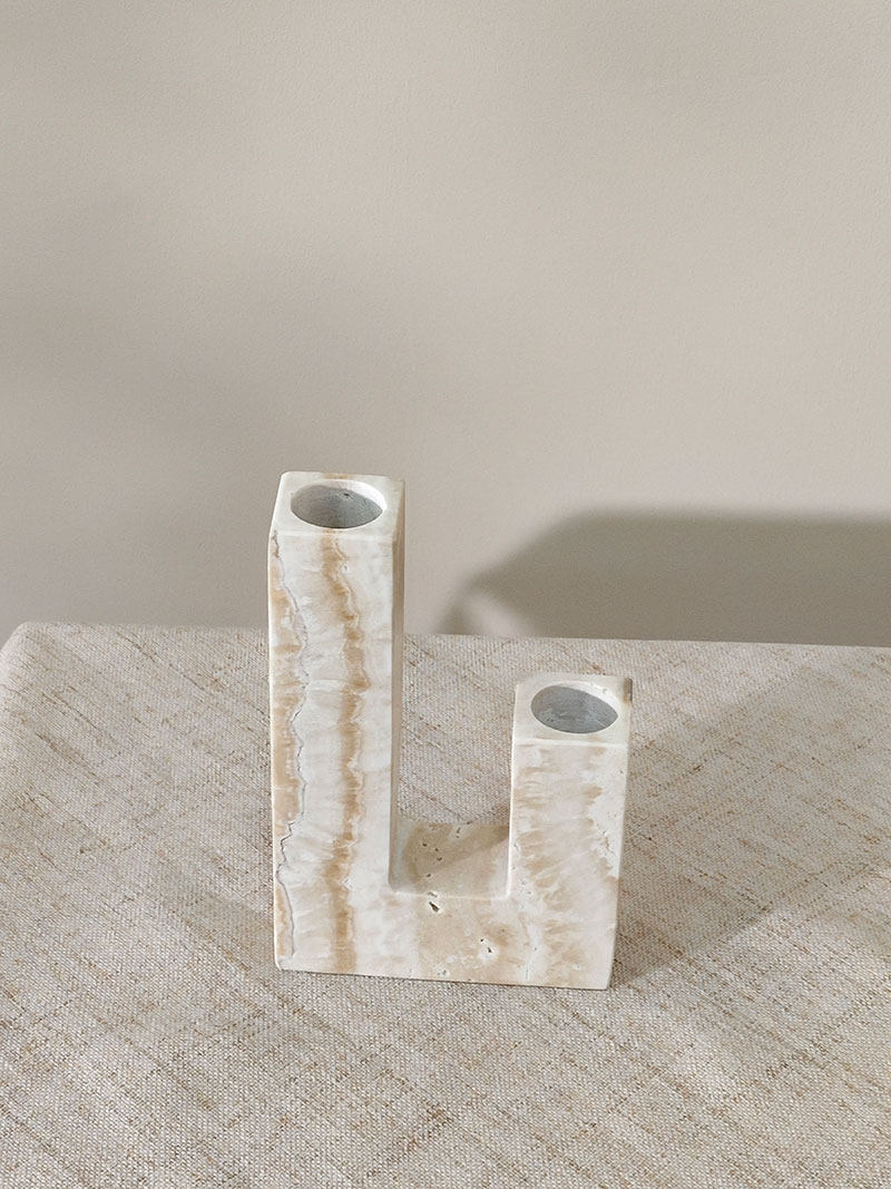 Yellow Travertine Candle Holder