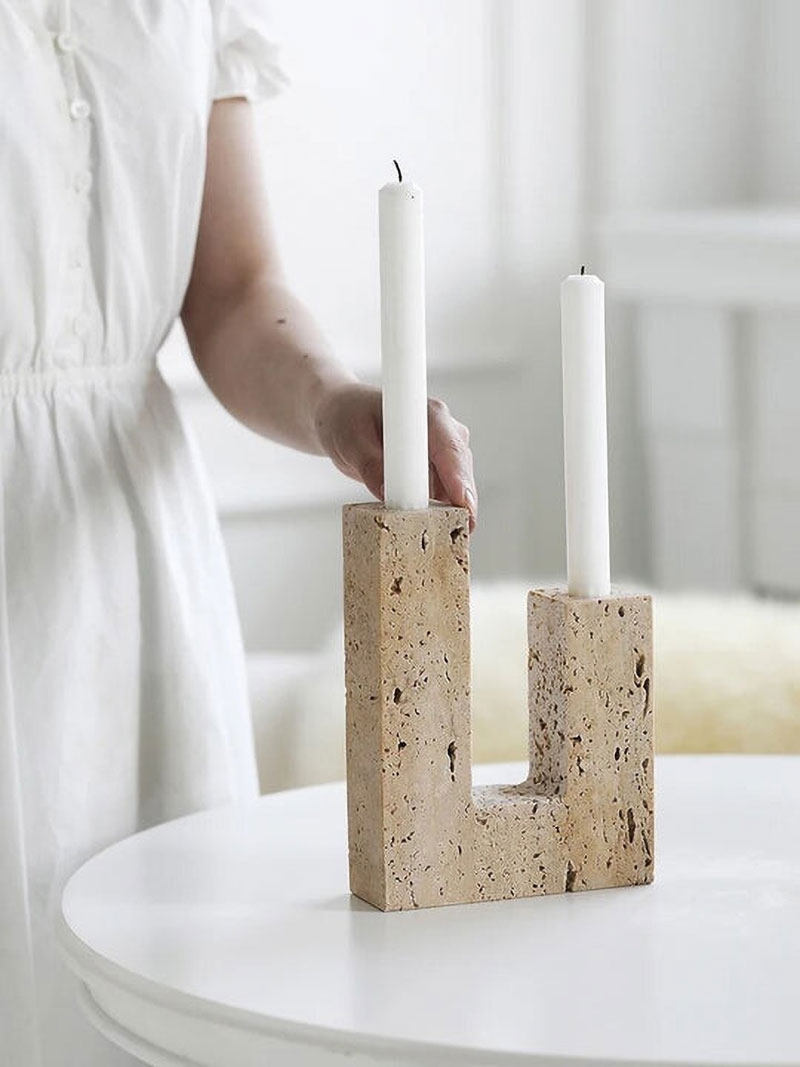 Yellow Travertine Candle Holder
